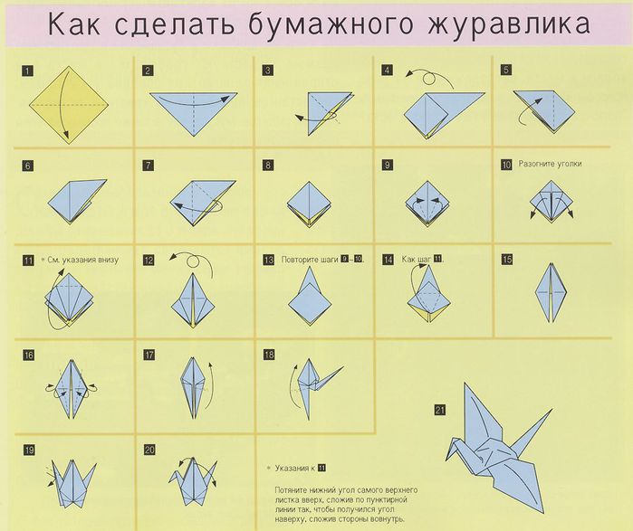 подробная схема журавлик оригами